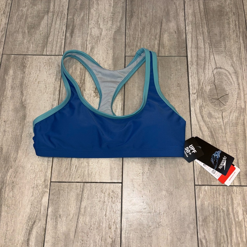 SPEEDO Women’s XS Bikini Swimsuit Top Bright Cobalt Training New SPF 50+